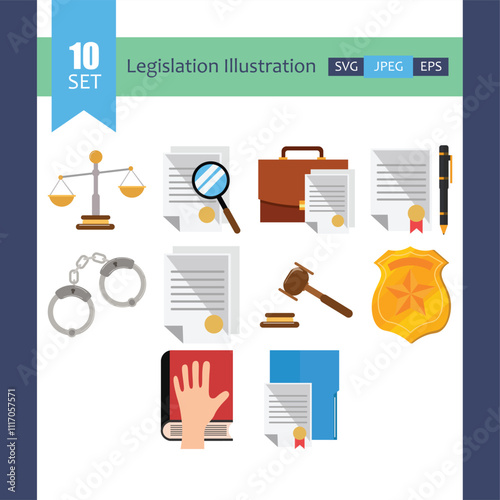 Civil Law Icon Set: Contracts, Agreements, and Property