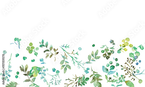 Wallpaper Mural 水彩画。水彩タッチの緑の植物イラスト。緑の葉っぱと草木のベクターフレーム。手書きの水彩草木背景。Watercolor painting. Green plant illustration with watercolor touch. Green leaves and grass vector frame. Hand drawn watercolor grass tree background. Torontodigital.ca