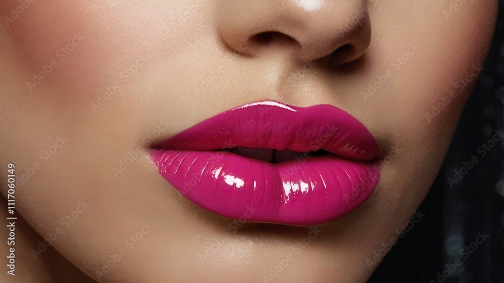 Naklejka premium Glossy Pink Lips - Close-Up Beauty Shot