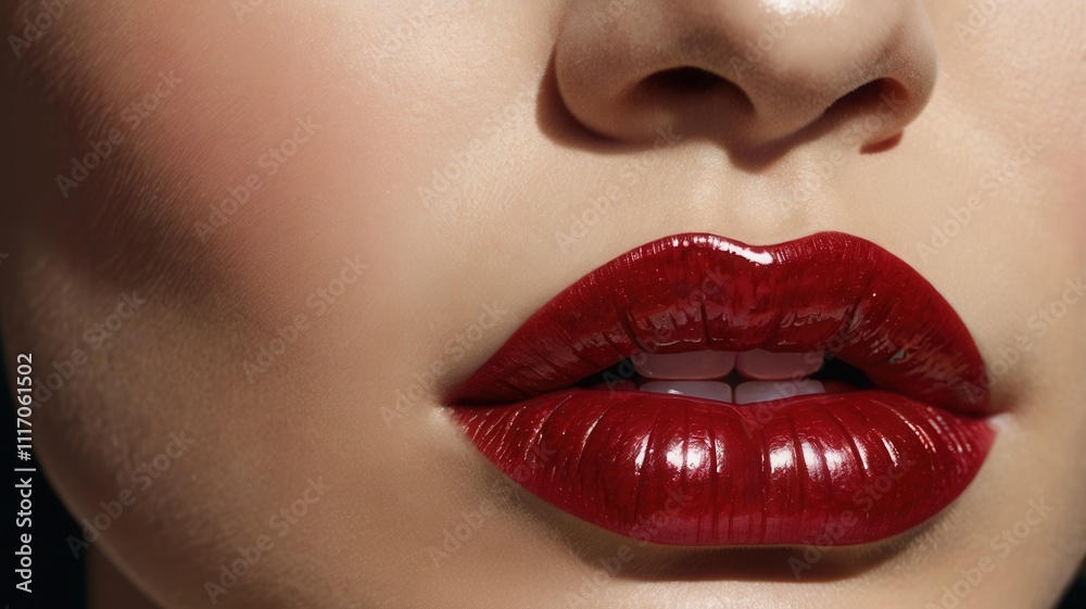 Obraz premium Glossy Red Lips - Close-Up Glamour Shot