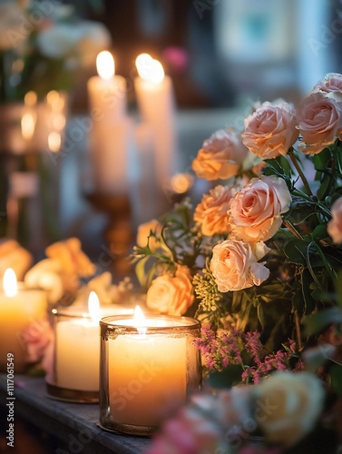 Serene Cremation Service Setting with Flowers and Candles