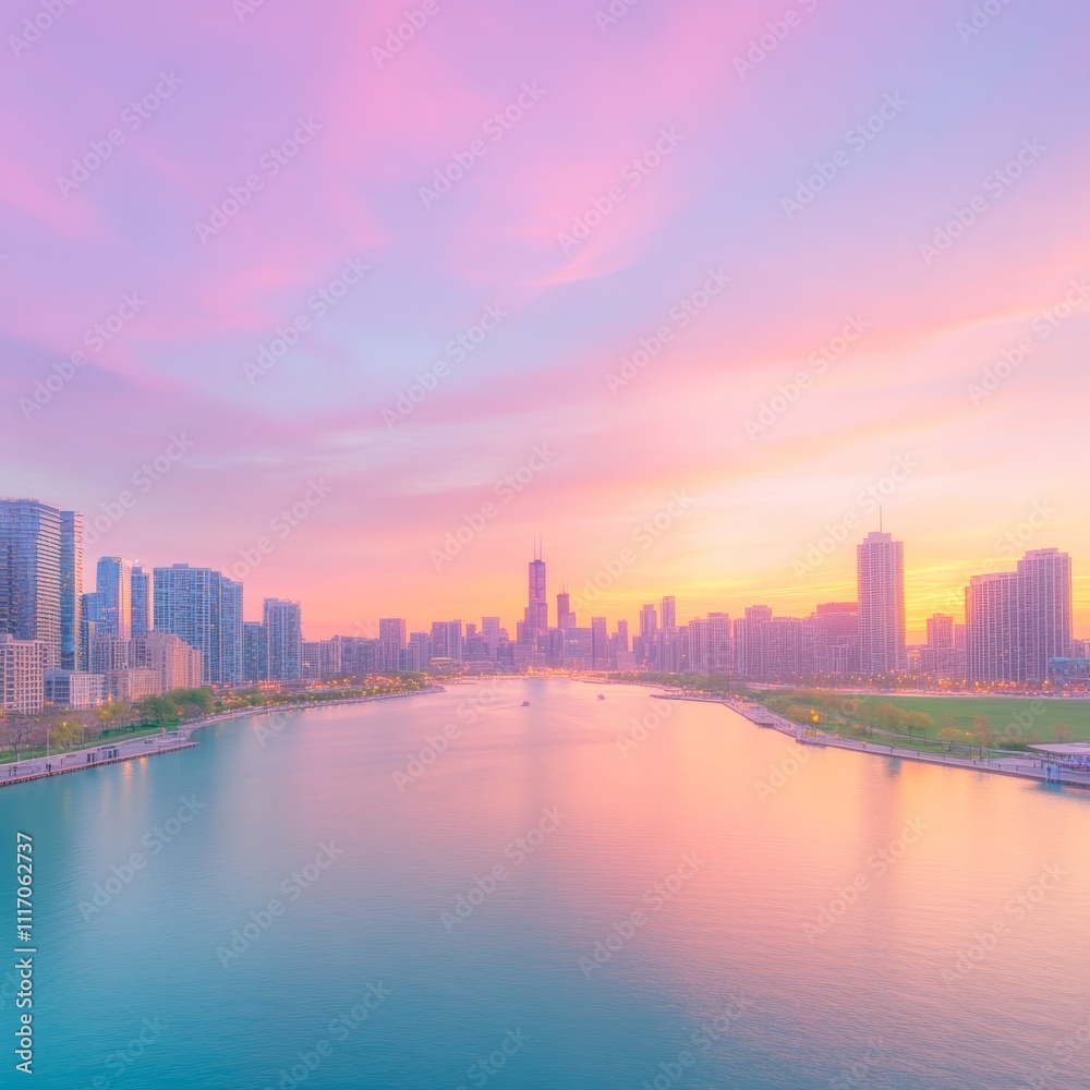 Fototapeta premium Chicago Cityscape at Sunrise.