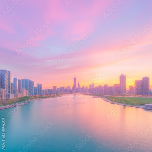 Chicago Cityscape at Sunrise.