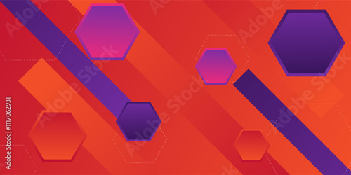 Abstract orange 3D background gradient with dynamic rectangle and hexagon overlapping pattern background. eps10