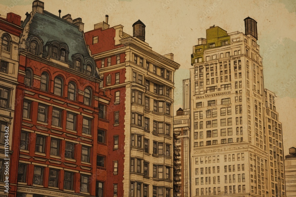 Fototapeta premium Detailed Cityscape Architectural Drawing in Soft Spotlight