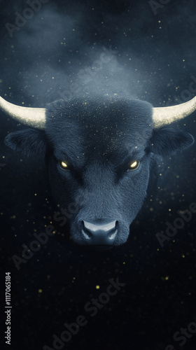 bull in the night with bright eyes