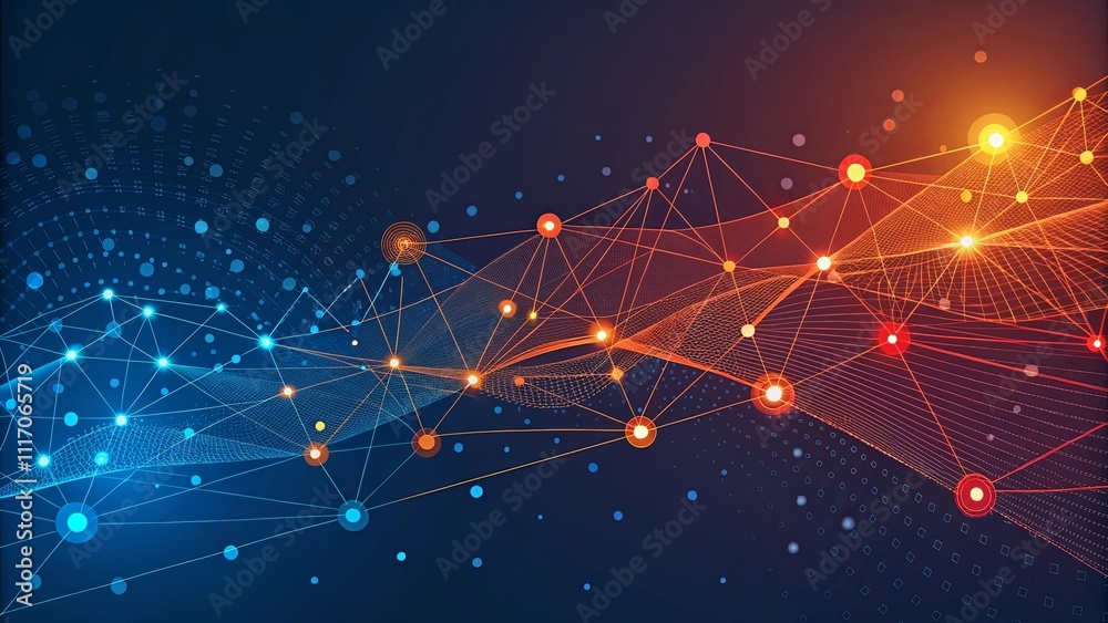A colorful, abstract design of lines and dots that appear to be connected A colorful, abstract design of lines and dots that appear to be connected