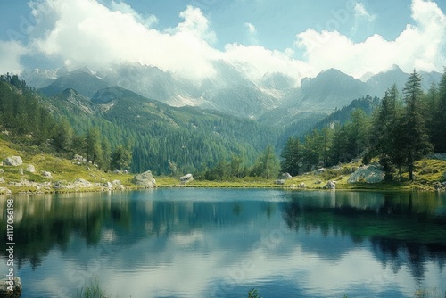 Serene Mountain Landscape with Tranquil Lake in Slovenia