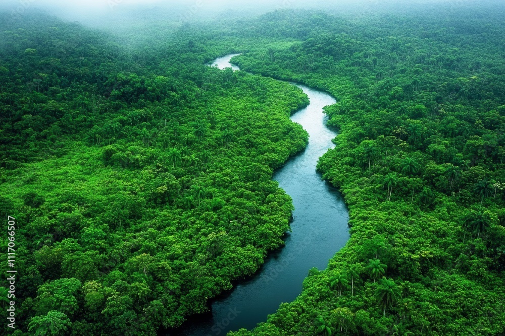 Aerial View of Lush Tropical Rainforest with Winding River in Brazil Aerial View of Lush Tropical Rainforest with Winding River in Brazil