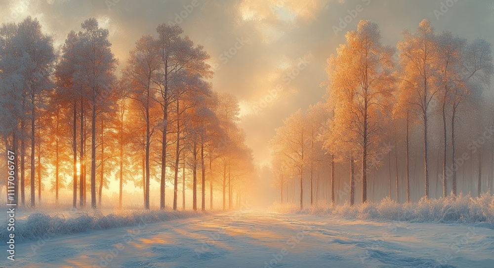 Winter Landscape with Snow-Covered Trees and Bokeh Lights for Christmas and New Year Background Winter Landscape with Snow-Covered Trees and Bokeh Lights for Christmas and New Year Background