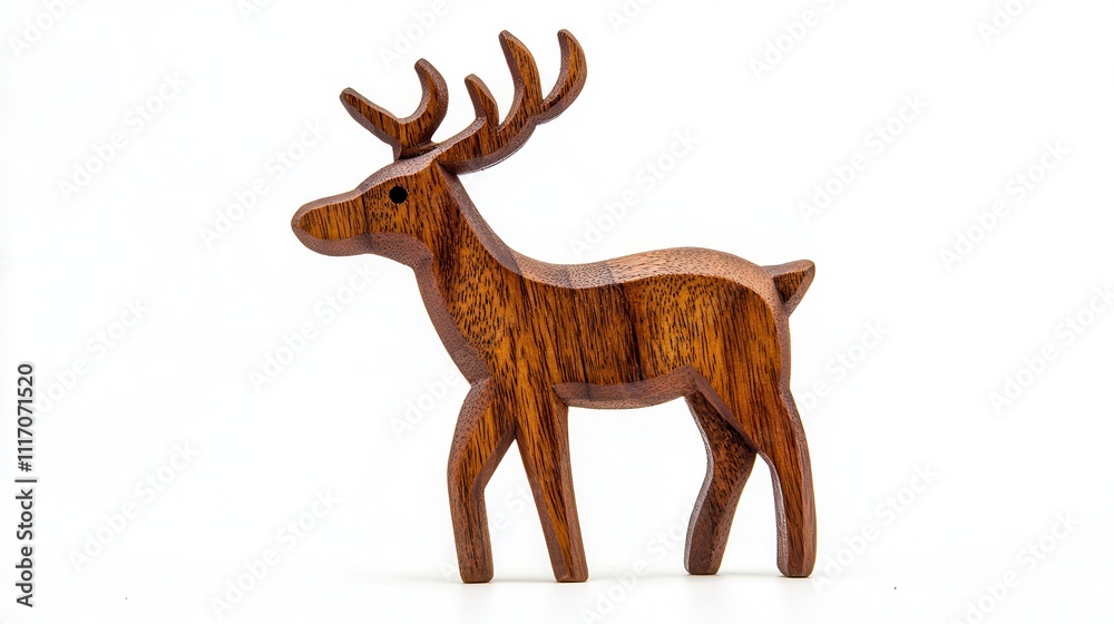 Obraz premium Handcrafted Wooden Reindeer Figurine: A Rustic Christmas Decoration