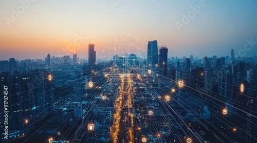 Wallpaper Mural Blockchain-based digital ID system concept in a futuristic urban environment Torontodigital.ca