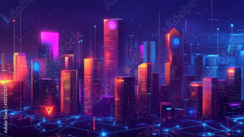 Wallpaper Mural Blockchain-based digital ID system concept in a futuristic urban environment Torontodigital.ca