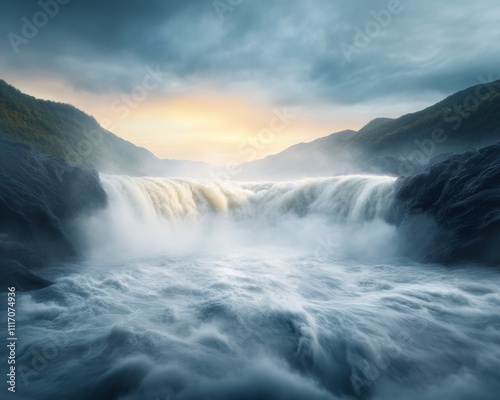 Wallpaper Mural Majestic Waterfall at Sunset. Torontodigital.ca