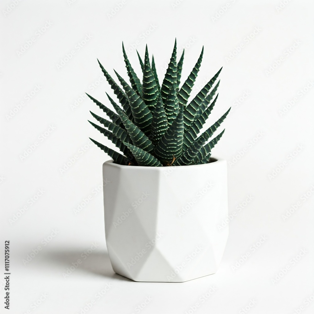 minimalist white geometric pot with green succulent on white background minimalist white geometric pot with green succulent on white background