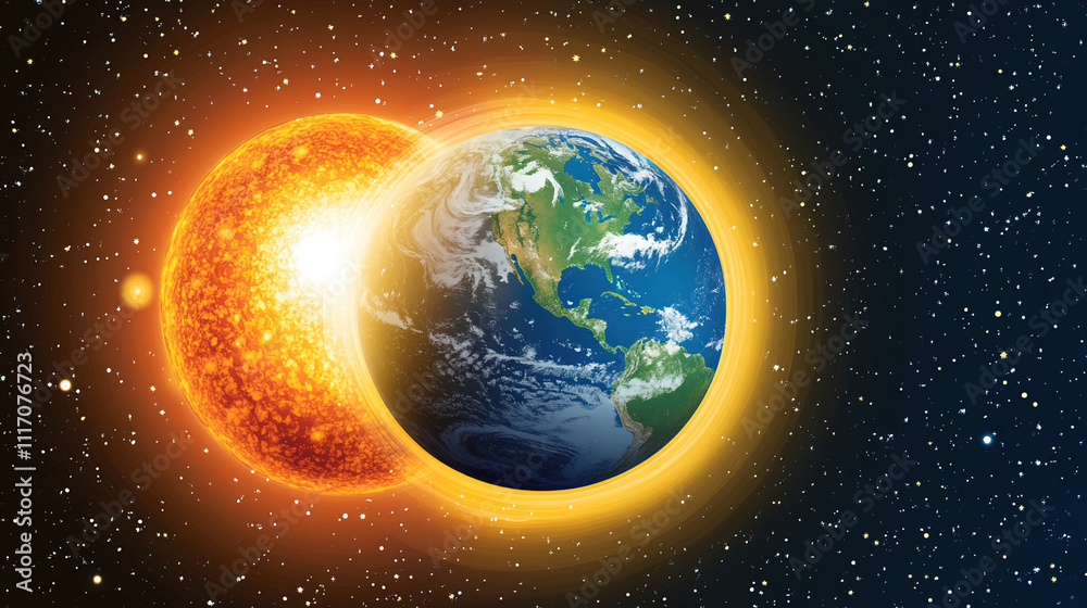 Earth axis diagram illustration showing the tilt of the Earth's rotational axis relative to its orbital plane, explaining the cause of seasonal changes and the distribution of sunlight. Earth axis diagram illustration showing the tilt of the Earth's rotational axis relative to its orbital plane, explaining the cause of seasonal changes and the distribution of sunlight.