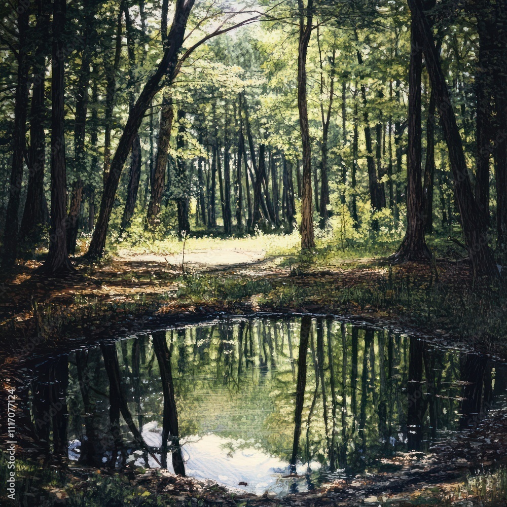 Obraz premium Forest Clearing with Reflection Pool Capture the view