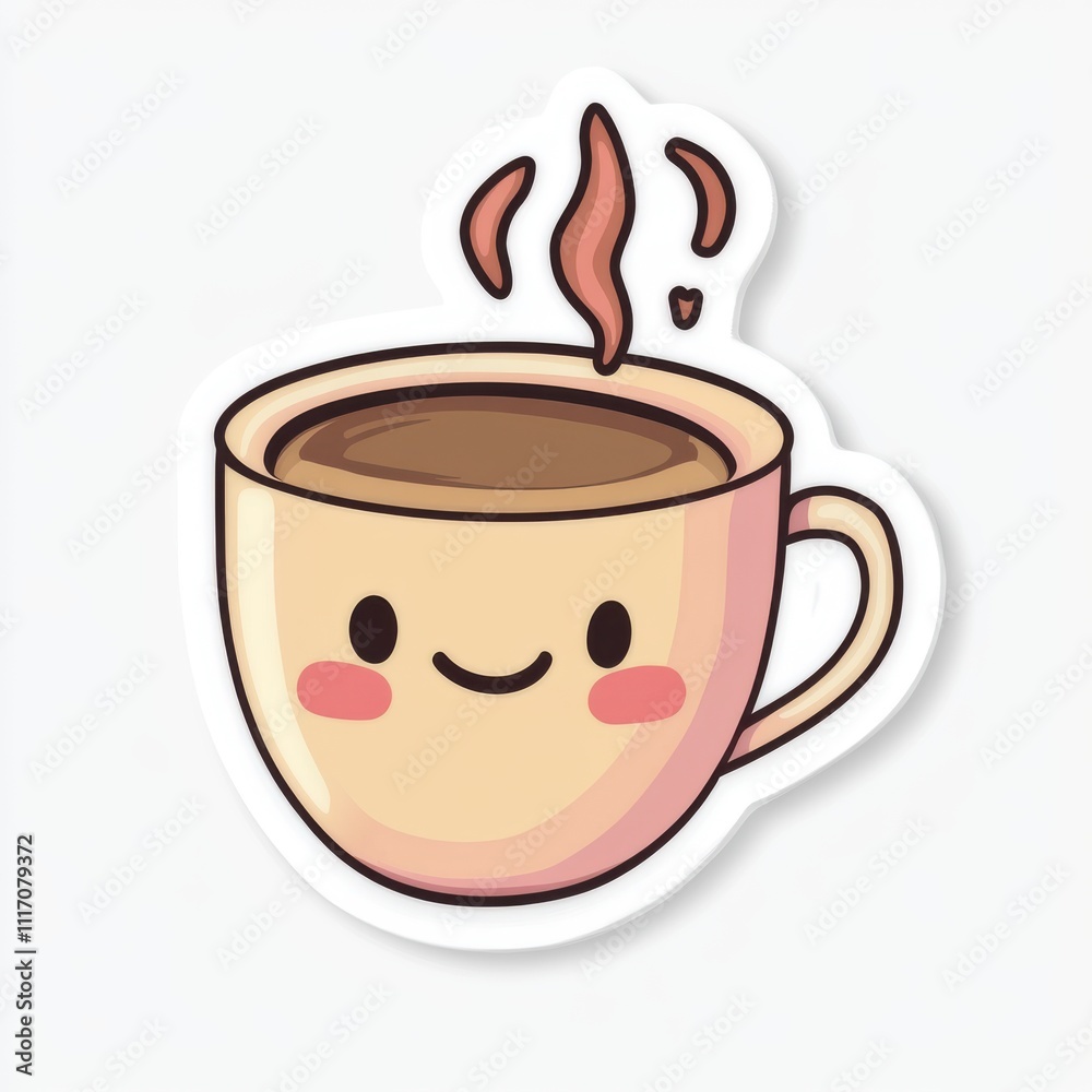 Obraz premium Cute cartoon coffee cup with kawaii face and steam. (1)
