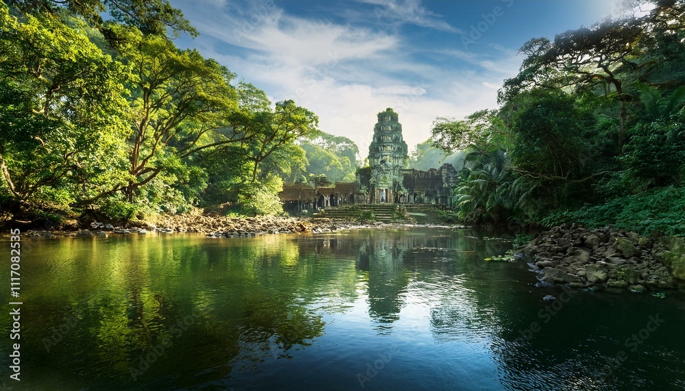 Obraz premium Sacred Waters: A River’s Guide to the Jungle’s Mysterious Temple