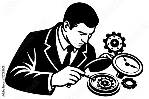 Watchmaker meticulously assembling the gears of a watch vector art illustration