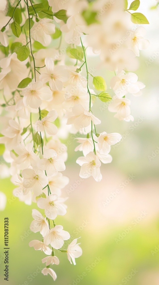 Fototapeta premium Delicate White Flowers Cascading in Soft Light.