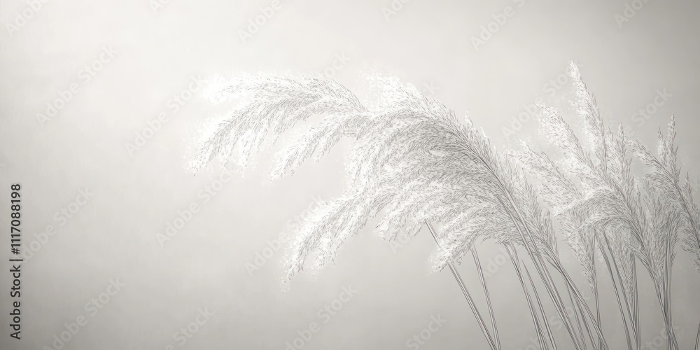 Obraz premium A serene monochrome image of delicate pampas grass against a soft background.