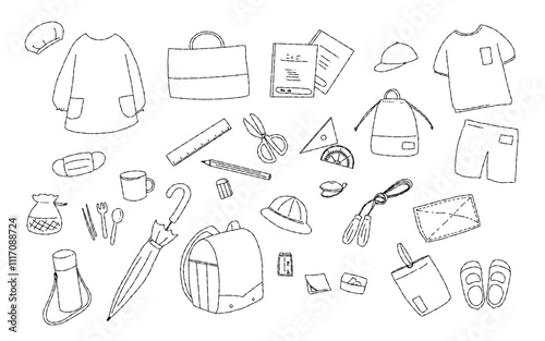 小学校用品　手書きイラスト