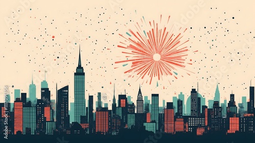Vibrant Fireworks Exploding Above City Skyline With Festive Celebration Vibe