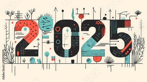 Abstract 2025 New Year Design with Geometric Shapes and Patterns