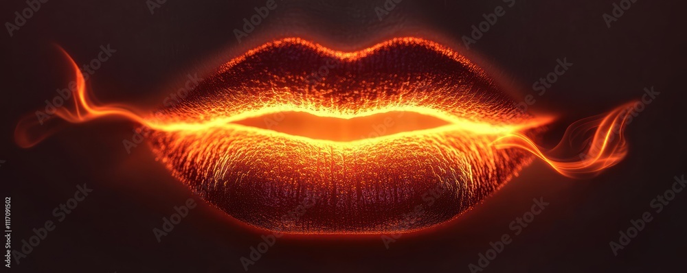 Fototapeta premium A stylized image of lips with a glowing, fiery effect, emphasizing beauty and allure.