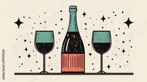 Festive Celebration With Wine Glasses And Champagne Bottle Illustration