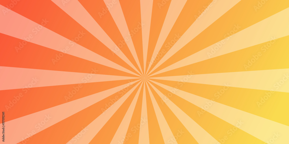 Obraz premium Light orange gradient Sunburst background. Stylish illustration modern trend colors. template summer concept. PaleTurquoise Sunburst for the background. abstract graphic texture speed lines motion.