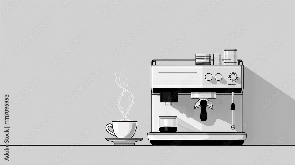 Espresso machine with steaming cup of coffee. Espresso machine with steaming cup of coffee.