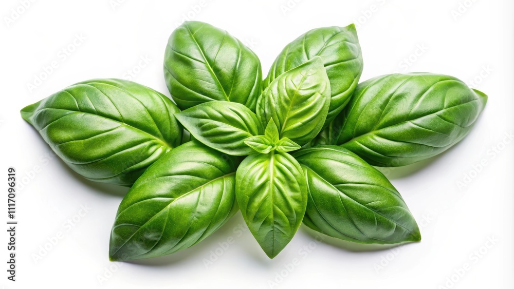 Fresh green basil leaves isolated on white background, herbs, culinary, ingredient, aromatic, organic, plant, healthy, vegetarian Fresh green basil leaves isolated on white background, herbs, culinary, ingredient, aromatic, organic, plant, healthy, vegetarian