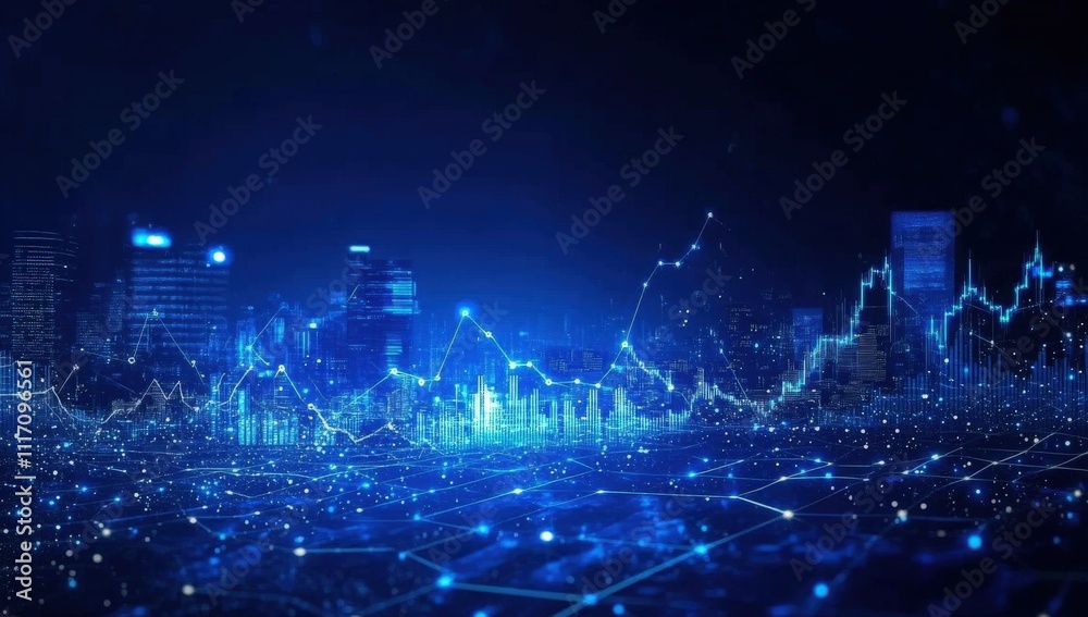 Fototapeta premium Blue stock market background featuring upward arrows symbolizes financial growth.