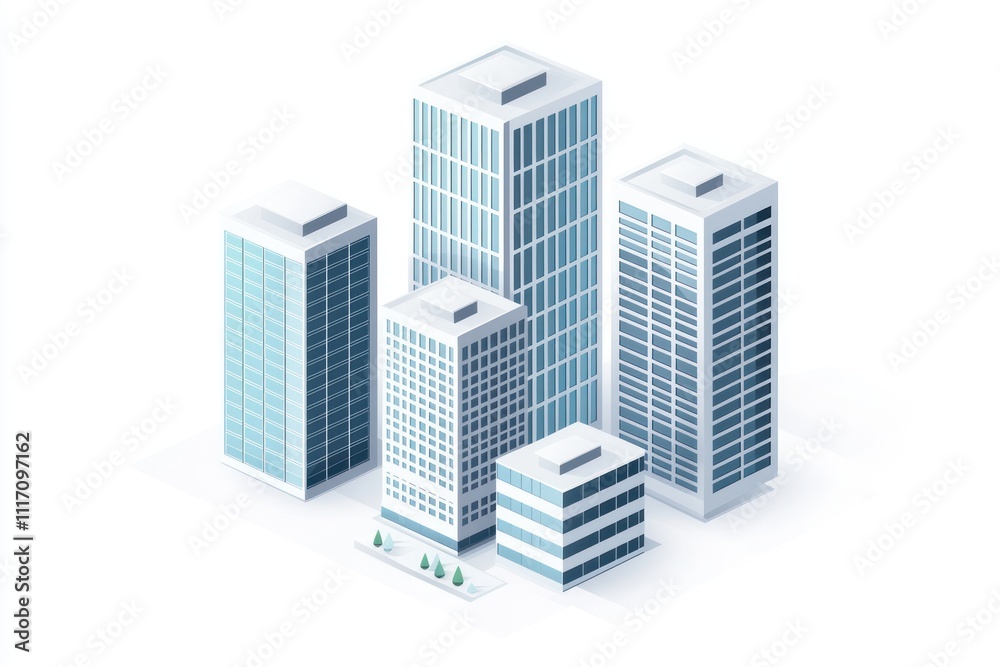 Vector image of modern office buildings with light blue and gray accents. Vector image of modern office buildings with light blue and gray accents.