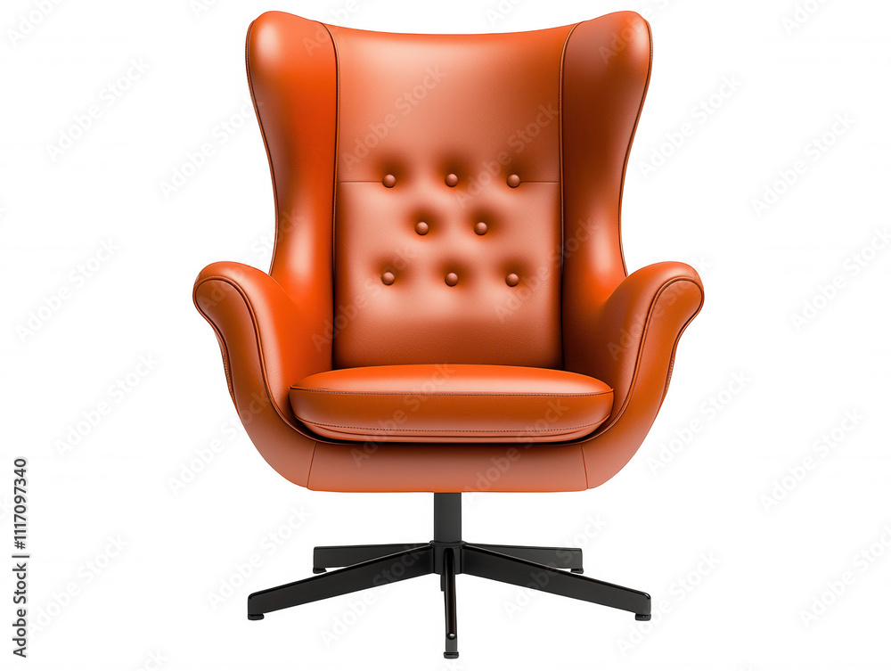 Red Tufted Leather Armchair with Ottoman on Black Background