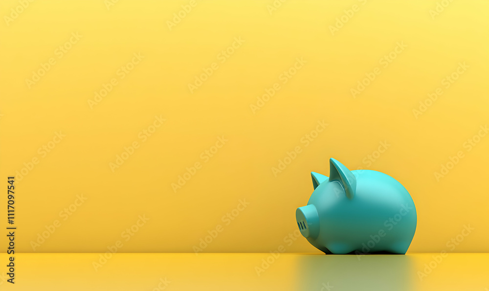 Teal piggy bank on yellow background, minimal concept for savings, finance, or investment. Teal piggy bank on yellow background, minimal concept for savings, finance, or investment.