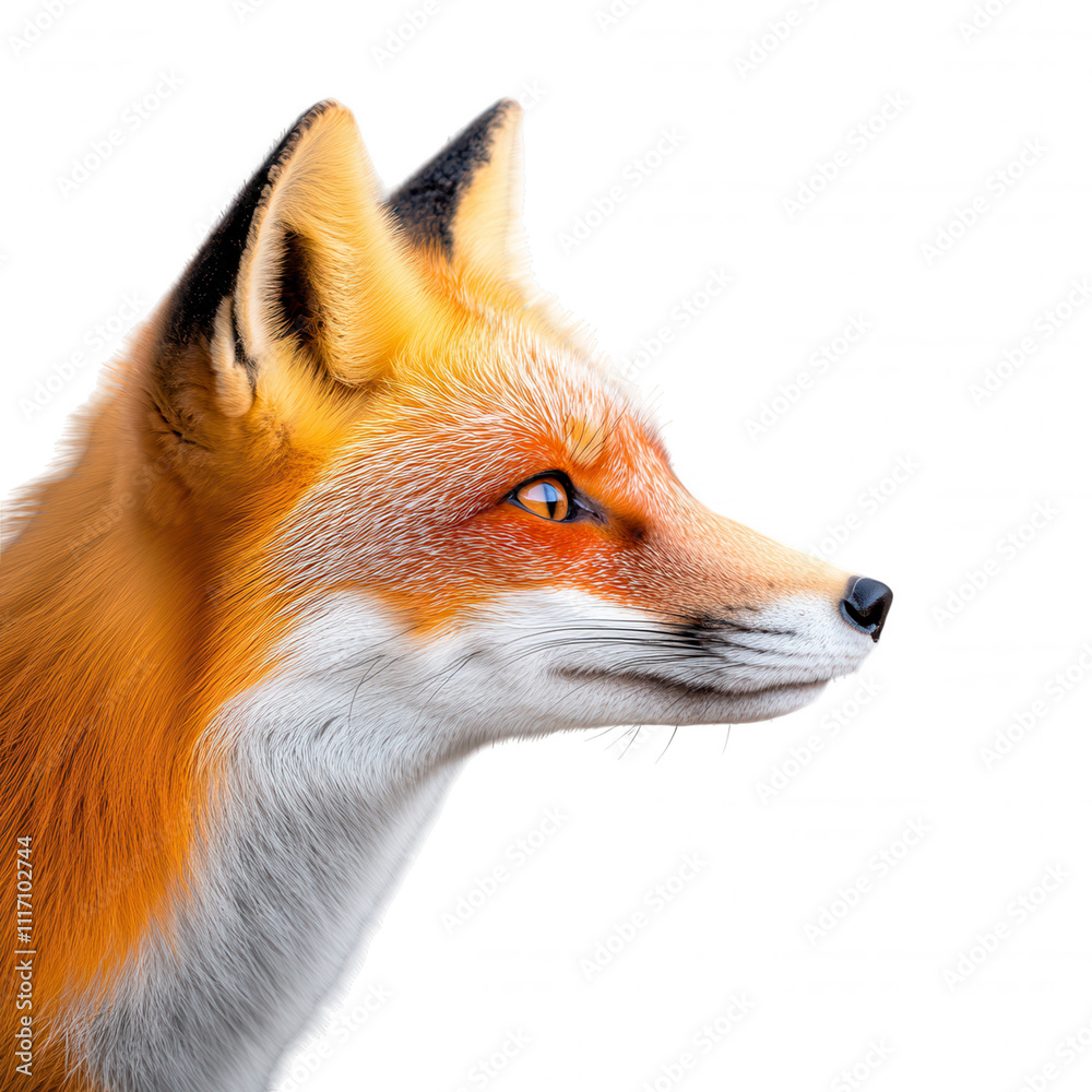 Fototapeta premium Detailed Realistic Fox Illustration with Vibrant Orange and Red Hues in Black Background