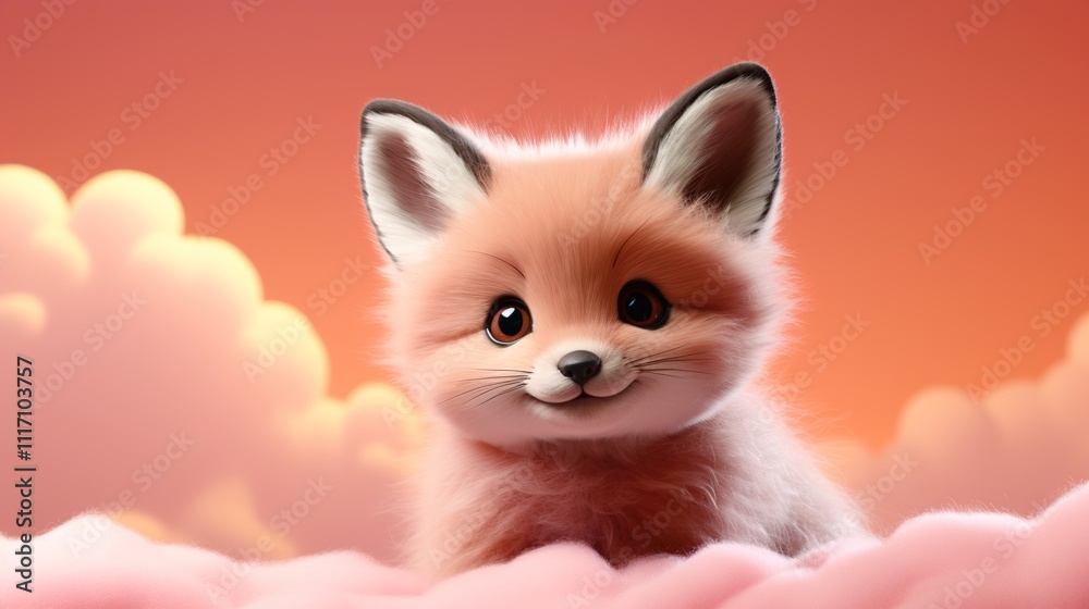 cute baby fox cartoon character isolated on an orange color banner background with copyspace area/ cute baby fox cartoon character isolated on an orange color banner background with copyspace area/