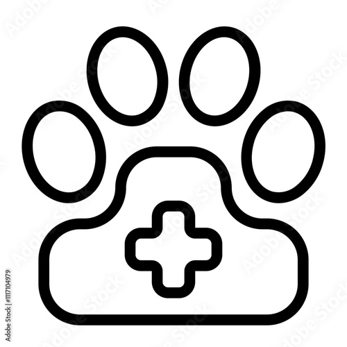 Medical Cross with Paw Line Icon