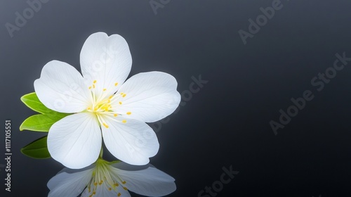 Single White Flower on Black Background.