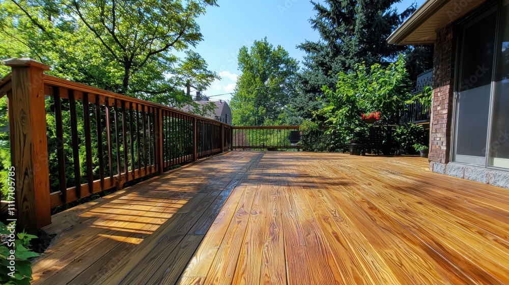 Obraz premium Bright and Sunny Outdoor Deck Ready for Refinishing Project