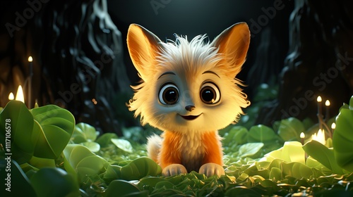 cute baby fox with copy space, digital painting in 3D cartoon movies stylecute baby fox with copy space  photo