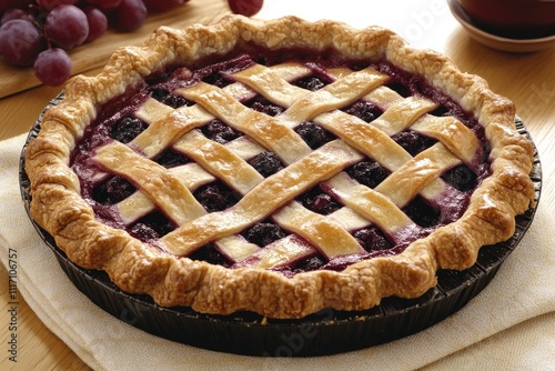 Delicious homemade blackberry pie with a lattice top crust.