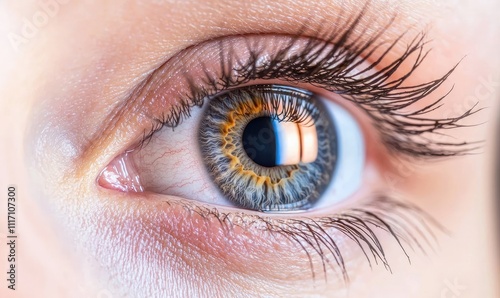 A close-up of a beautiful human eye showcasing vibrant colors and intricate patterns in the iris.