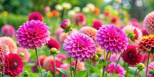 Vibrant dahlia pink flowers blooming in a lush and colorful garden, pink, flowers, dahlia, vibrant, blooming, garden, colorful