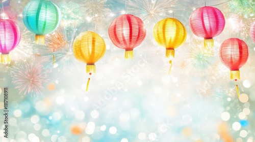 Wallpaper Mural Isolated image of Chinese New Year lanterns and fireworks on a white background Torontodigital.ca