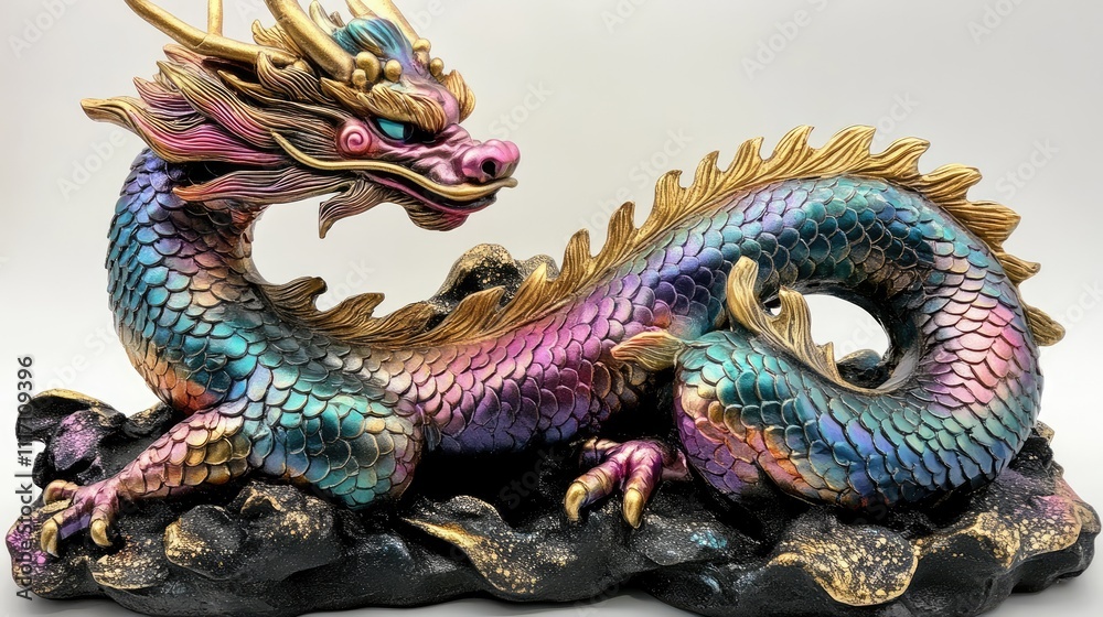 Obraz premium Large Chinese dragon statue with colorful detailing and golden scales