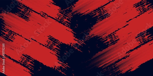 Red halftone dots blue color pattern gradient grunge texture background. Dot pop art comic sport style vector illustration.